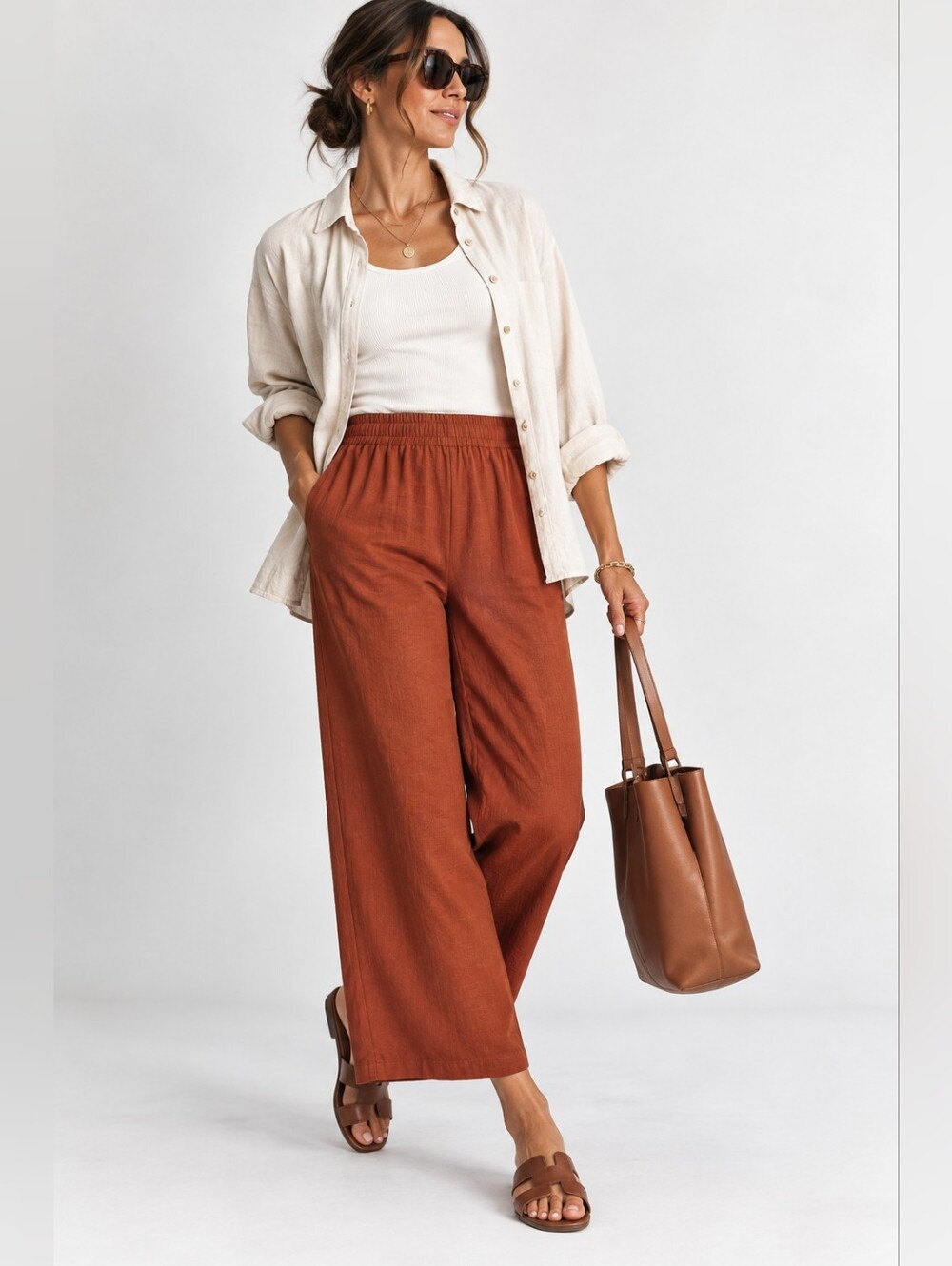 Ann Taylor Factory Rust Wide Leg Pull-On Pants Size M